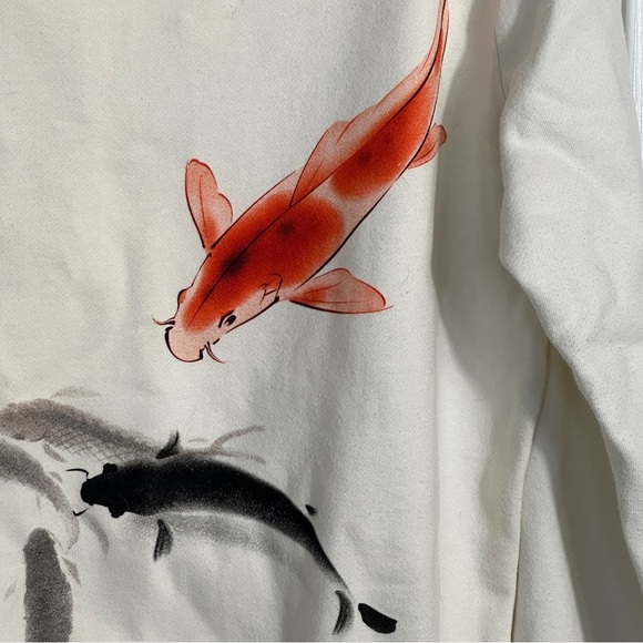 Blind Rooster size Sm. unisex koi pond pullover sweatshirt, wraparound graphics - Picture 10 of 10